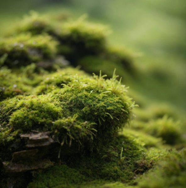 Detailed view of soft, lush green moss.